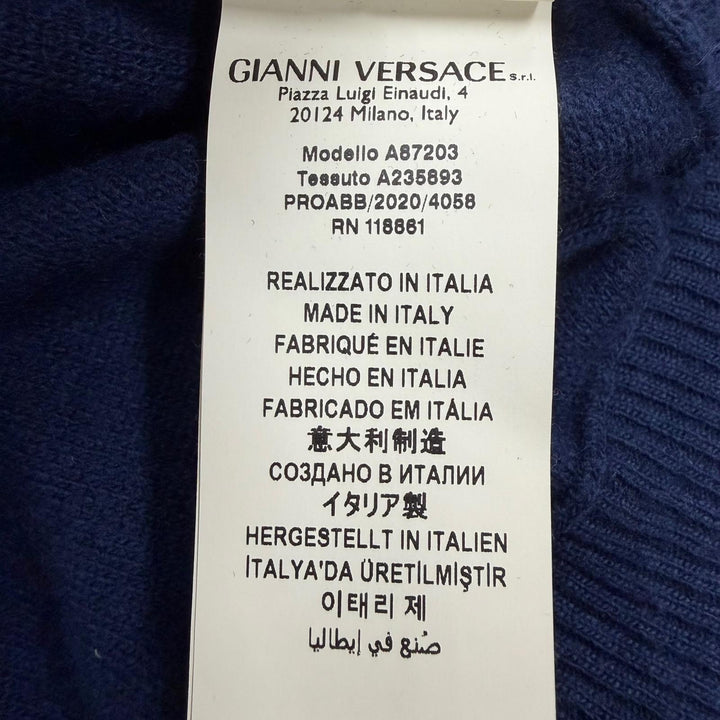 Great VERSACE sweater Medusa knit hoodie pullover blue wool mens L A87203