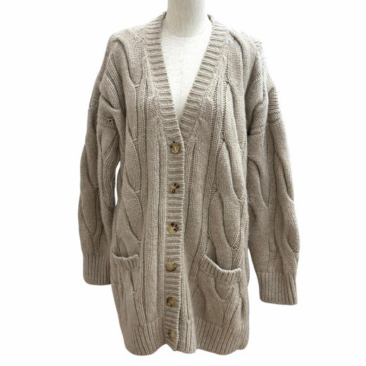 Excellent CELINE cardigan Logo Button Cable Knit Sweater cashmere XS 2AJ36086U