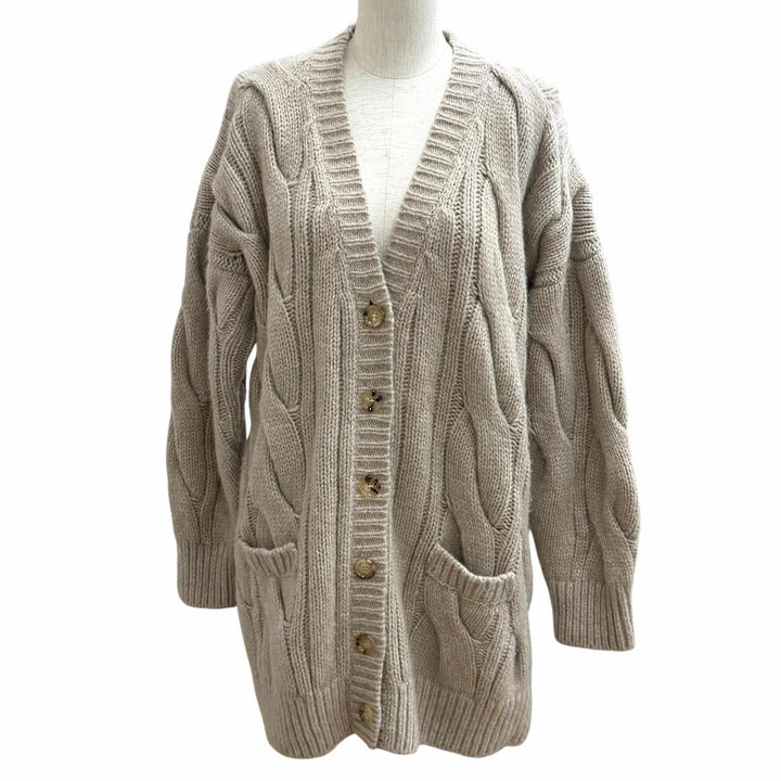 Excellent CELINE cardigan Logo Button Cable Knit Sweater cashmere XS 2AJ36086U
