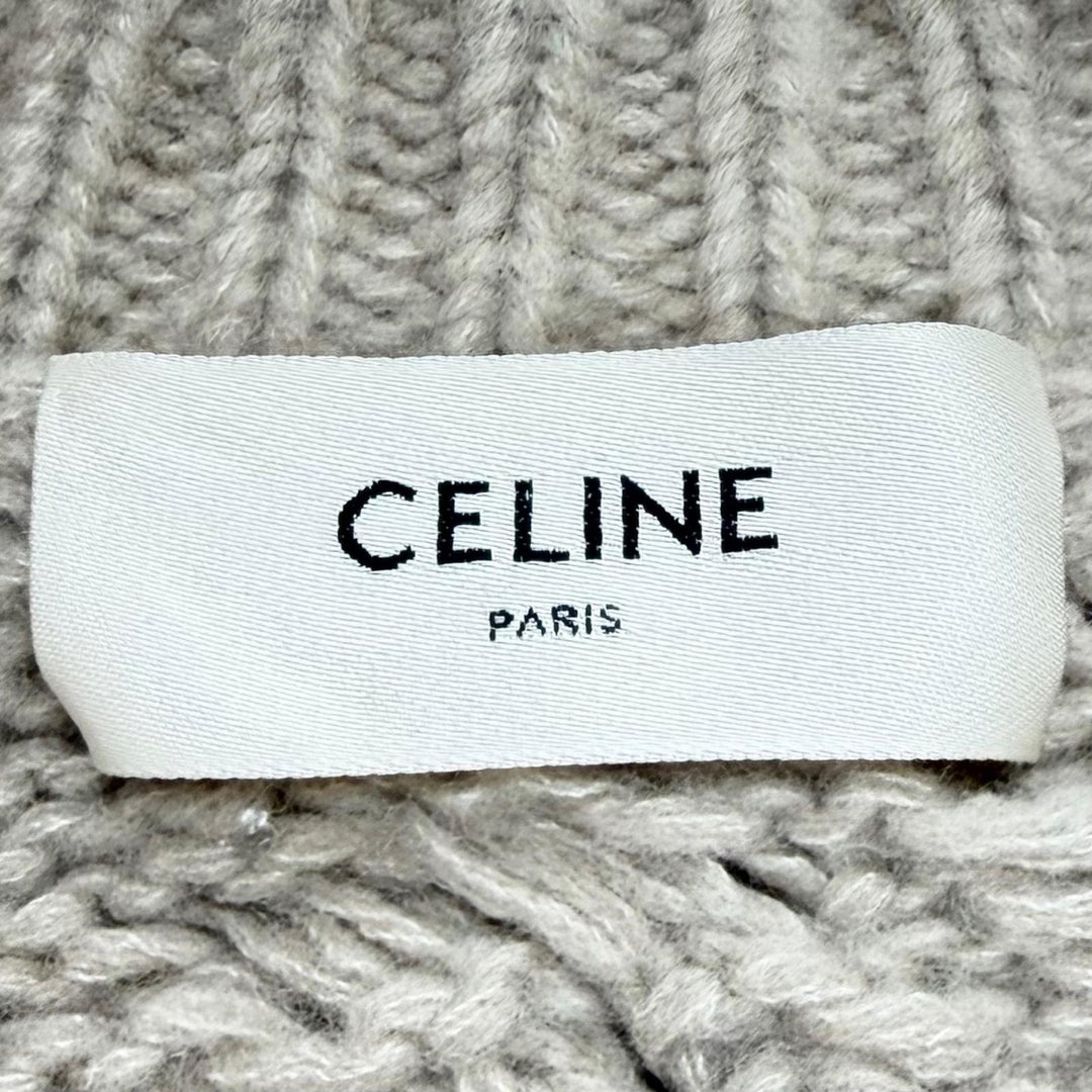 Excellent CELINE cardigan Logo Button Cable Knit Sweater cashmere XS 2AJ36086U