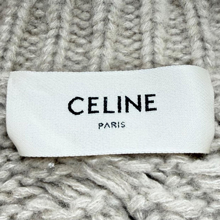 Excellent CELINE cardigan Logo Button Cable Knit Sweater cashmere XS 2AJ36086U