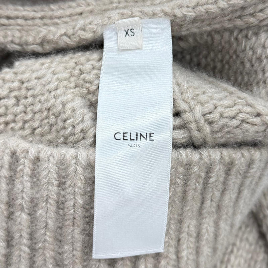 Excellent CELINE cardigan Logo Button Cable Knit Sweater cashmere XS 2AJ36086U