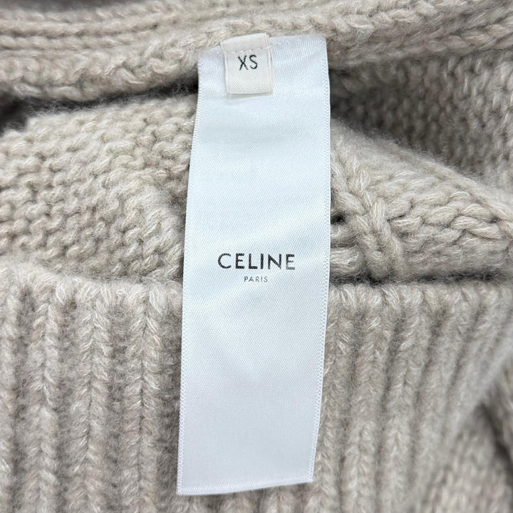 Excellent CELINE cardigan Logo Button Cable Knit Sweater cashmere XS 2AJ36086U