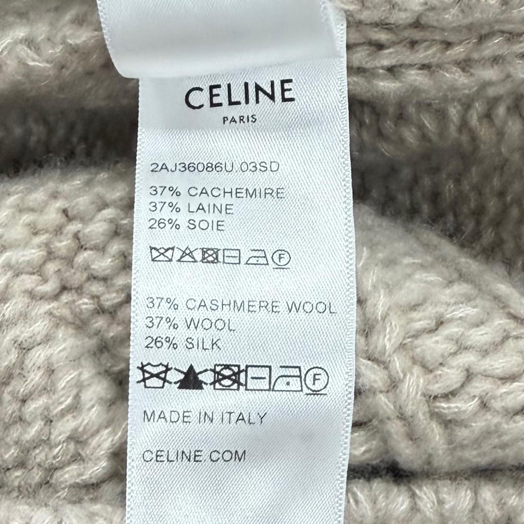 Excellent CELINE cardigan Logo Button Cable Knit Sweater cashmere XS 2AJ36086U