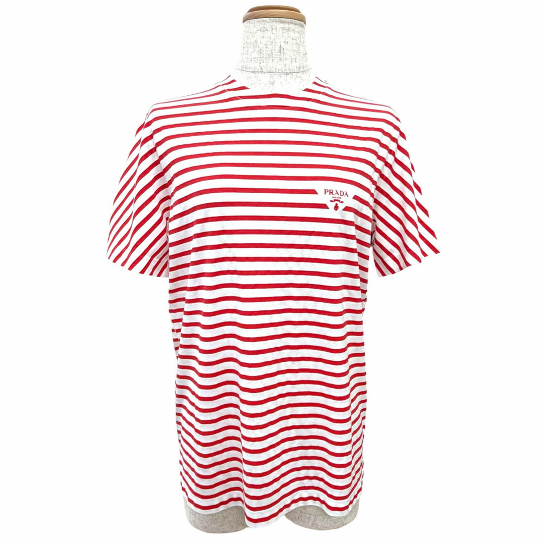 Pristine PRADA Short sleeve T-shirt Triangle Logo Border Red XS 3590A S221 103D