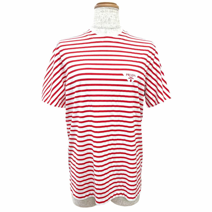 Pristine PRADA Short sleeve T-shirt Triangle Logo Border Red XS 3590A S221 103D