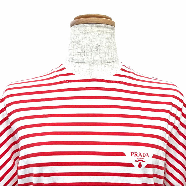 Pristine PRADA Short sleeve T-shirt Triangle Logo Border Red XS 3590A S221 103D