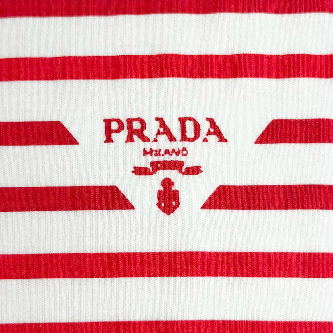 Pristine PRADA Short sleeve T-shirt Triangle Logo Border Red XS 3590A S221 103D