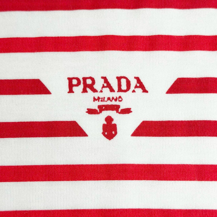 Pristine PRADA Short sleeve T-shirt Triangle Logo Border Red XS 3590A S221 103D