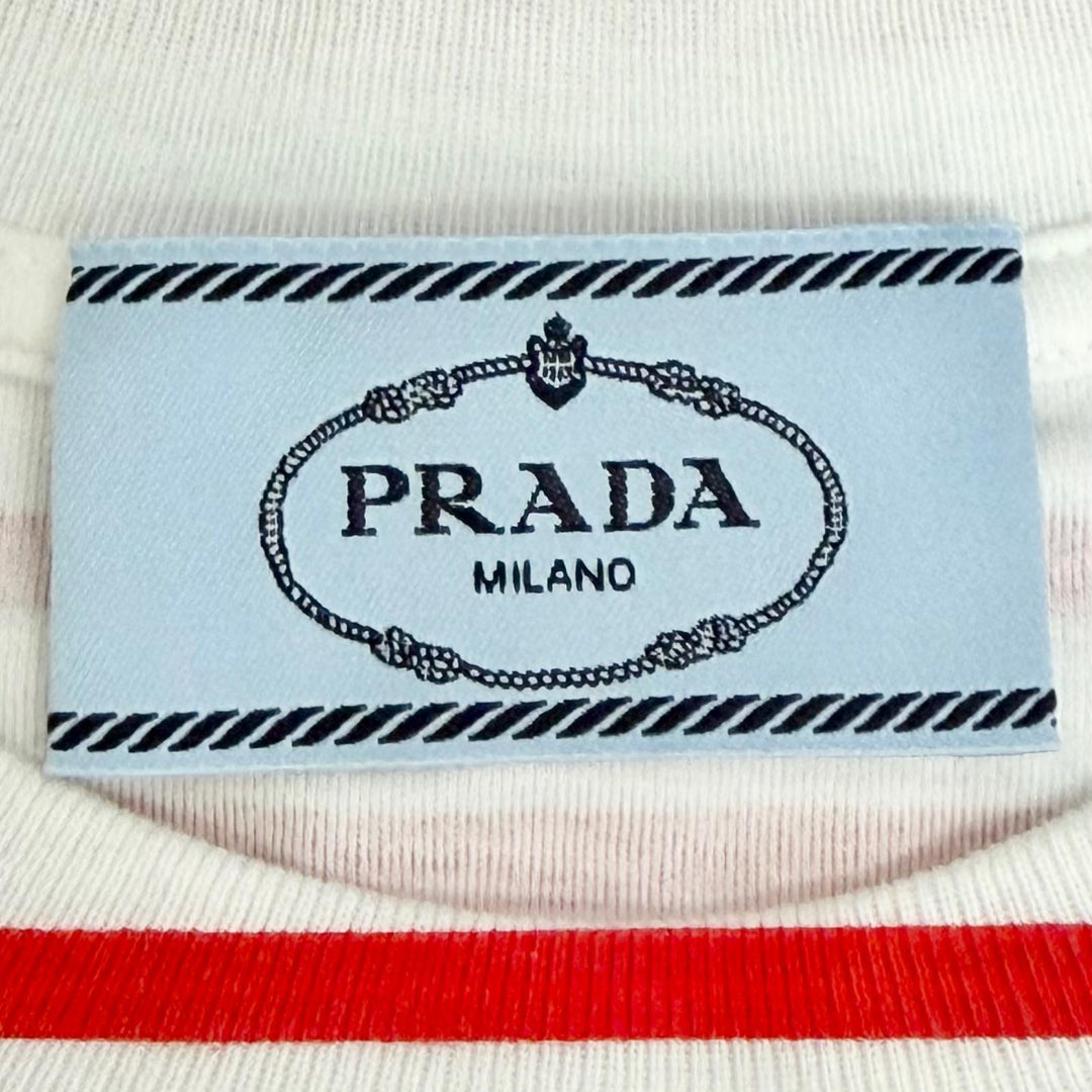 Pristine PRADA Short sleeve T-shirt Triangle Logo Border Red XS 3590A S221 103D