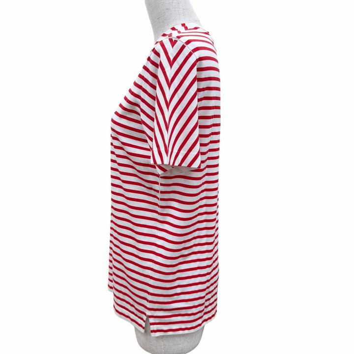 Pristine PRADA Short sleeve T-shirt Triangle Logo Border Crew Neck Red Women S