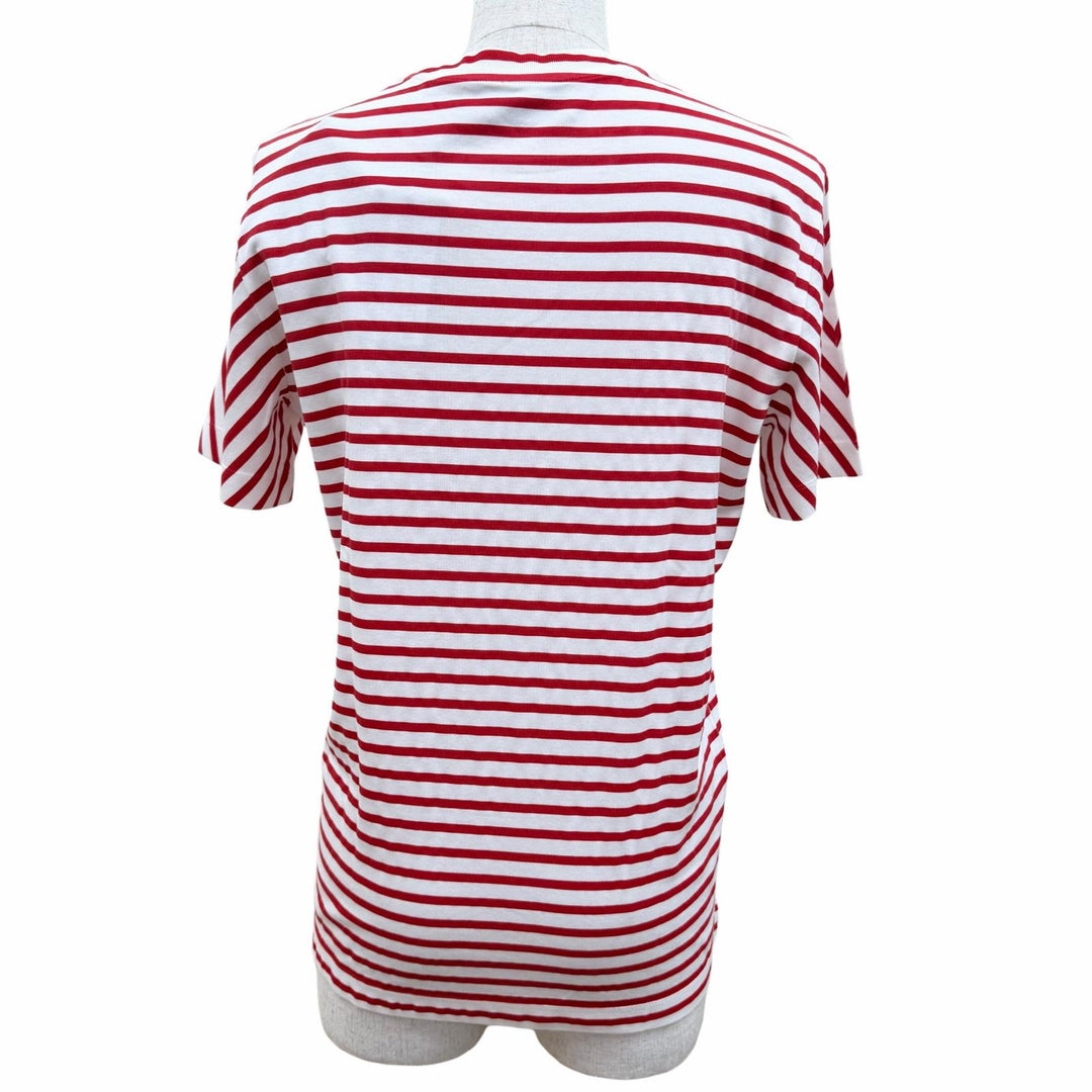 Pristine PRADA Short sleeve T-shirt Triangle Logo Border Crew Neck Red Women S