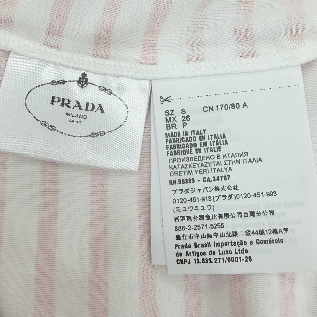 Pristine PRADA Short sleeve T-shirt Triangle Logo Border Crew Neck Red Women S