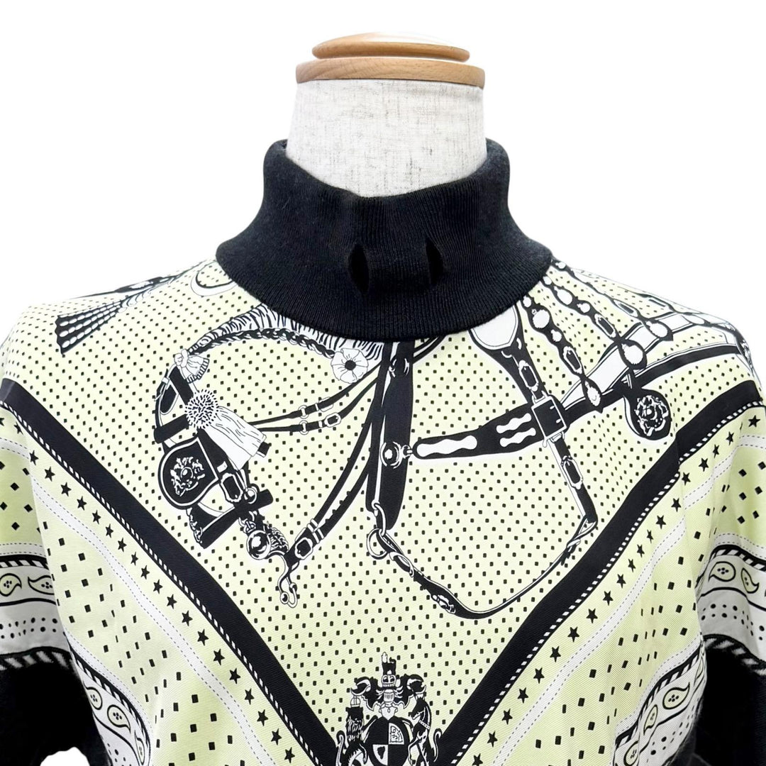 Excellent HERMES Short sleeve knit Court tack twill laine black silk 36 2H2826DS