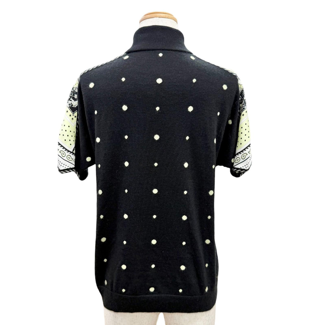 Excellent HERMES Short sleeve knit Court tack twill laine black silk 36 2H2826DS