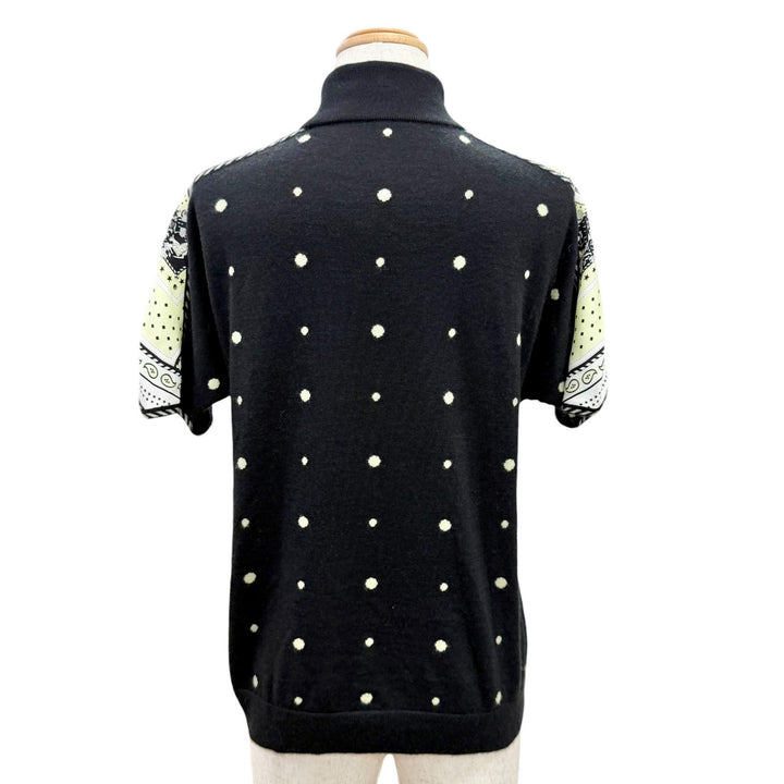 Excellent HERMES Short sleeve knit Court tack twill laine black silk 36 2H2826DS