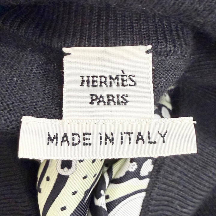 Excellent HERMES Short sleeve knit Court tack twill laine black silk 36 2H2826DS