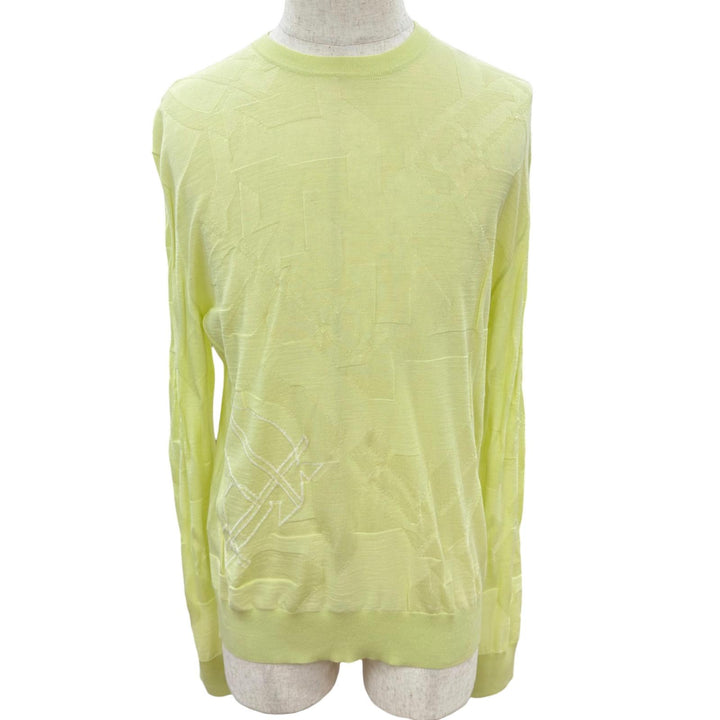 Excellent HERMES Short sleeve knit All-over print ribbed knit top wool S