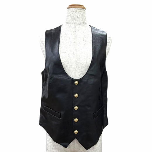 Pristine CELINE Best Triomphe gold button lambskin vest gilet black 38 2O112050O