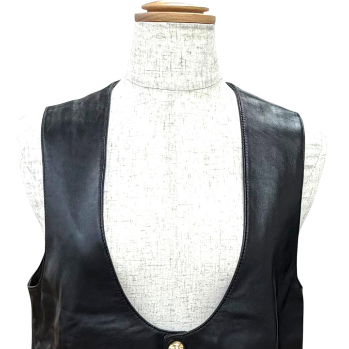 Pristine CELINE Best Triomphe gold button lambskin vest gilet black 38 2O112050O