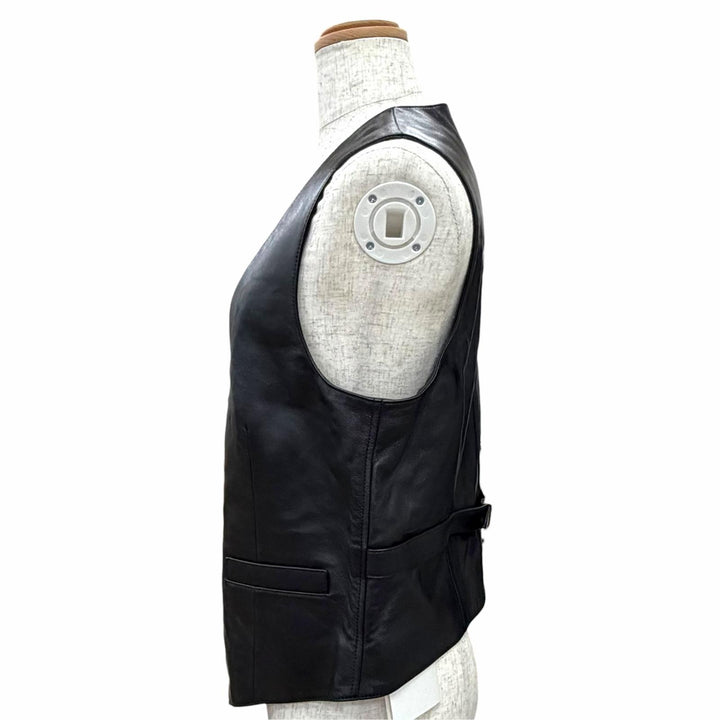 Pristine CELINE Best Triomphe gold button lambskin vest gilet black 38 2O112050O