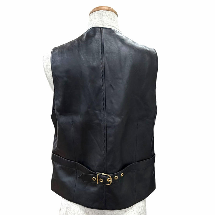 Pristine CELINE Best Triomphe gold button lambskin vest gilet black 38 2O112050O
