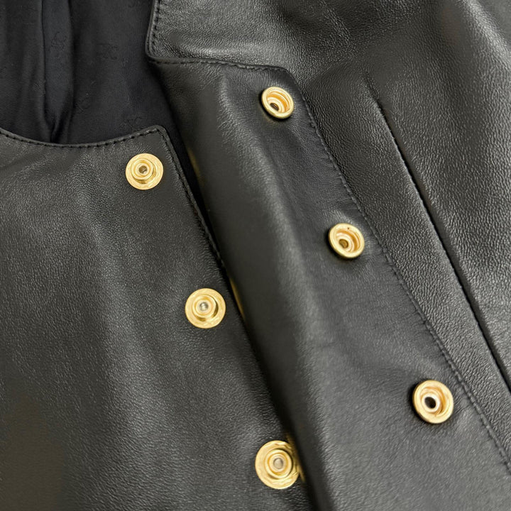Pristine CELINE Best Triomphe gold button lambskin vest gilet black 38 2O112050O