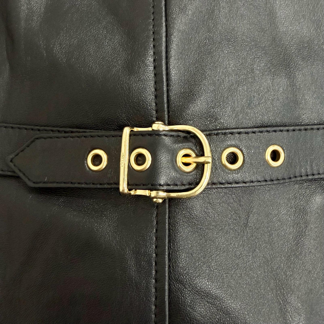 Pristine CELINE Best Triomphe gold button lambskin vest gilet black 38 2O112050O