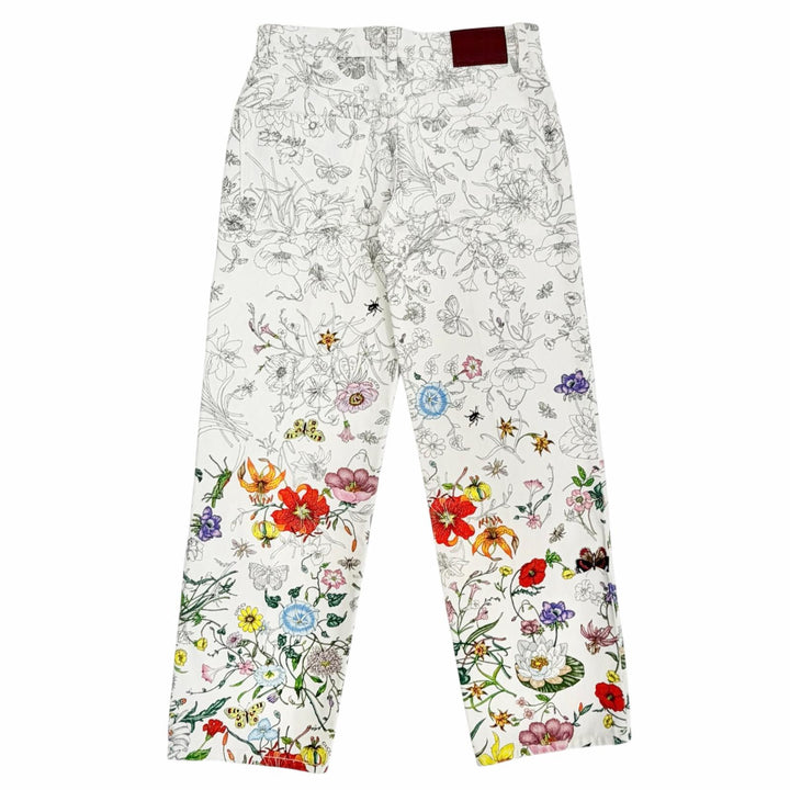 Pristine GUCCI Pants Logo leather patch with floral print white 24 812233 XDDC7