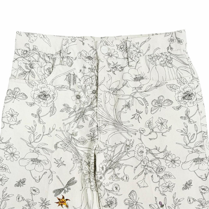 Pristine GUCCI Pants Logo leather patch with floral print white 24 812233 XDDC7
