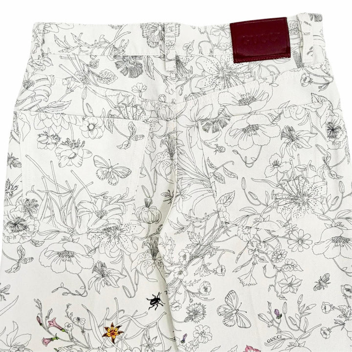 Pristine GUCCI Pants Logo leather patch with floral print white 24 812233 XDDC7
