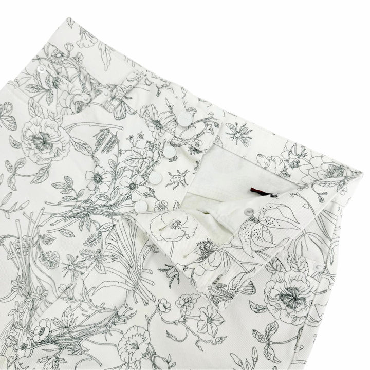 Pristine GUCCI Pants Logo leather patch with floral print white 24 812233 XDDC7