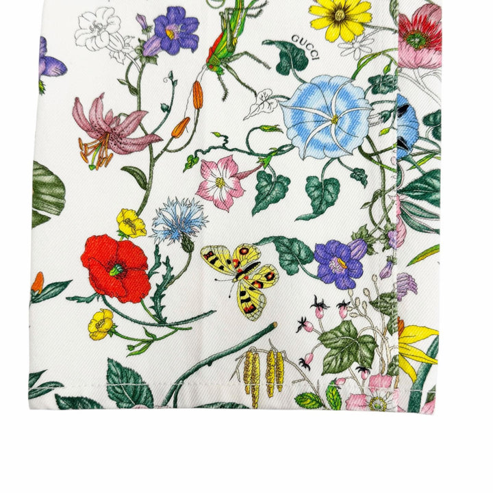Pristine GUCCI Pants Logo leather patch with floral print white 24 812233 XDDC7
