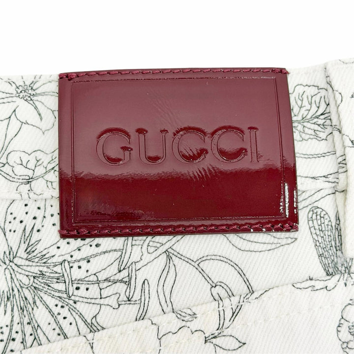 Pristine GUCCI Pants Logo leather patch with floral print white 24 812233 XDDC7
