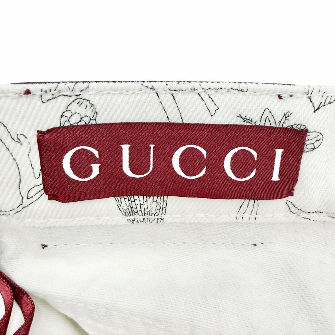Pristine GUCCI Pants Logo leather patch with floral print white 24 812233 XDDC7