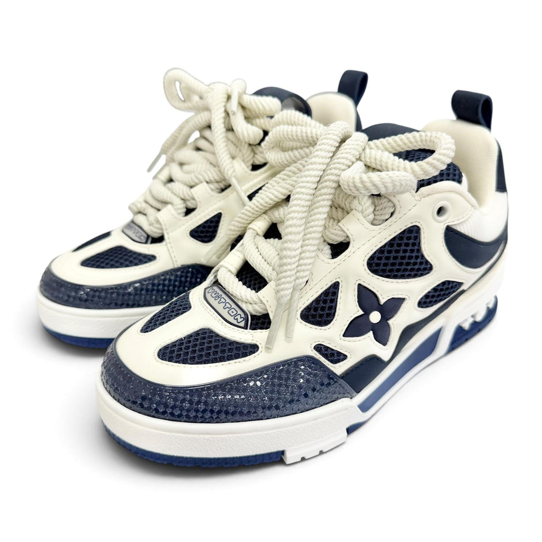 Pristine LOUIS VUITTON sneakers Logo Monogram Flower Leather Mesh Navy 36.5