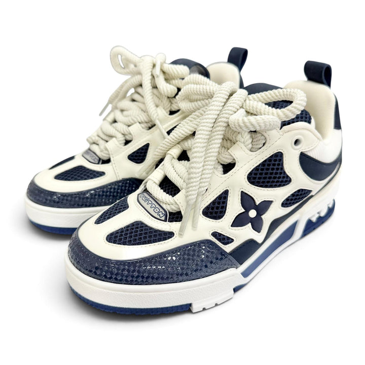 Pristine LOUIS VUITTON sneakers Logo Monogram Flower Leather Mesh Navy 36.5