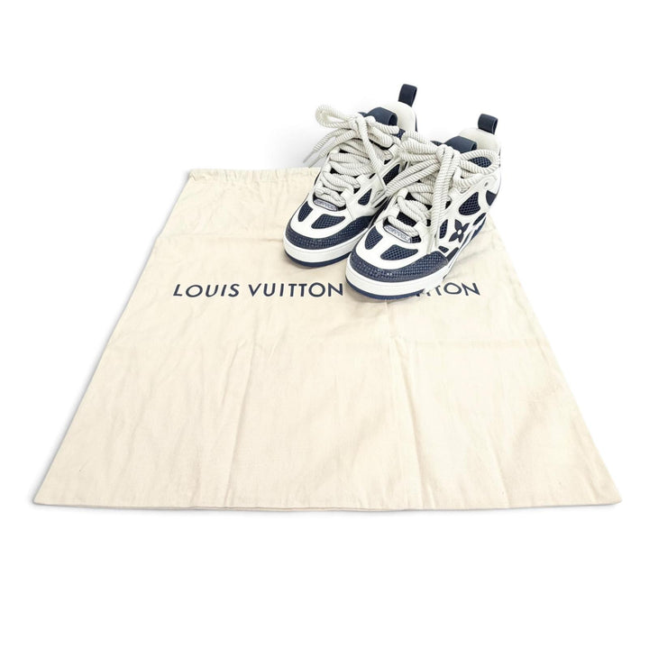 Pristine LOUIS VUITTON sneakers Logo Monogram Flower Leather Mesh Navy 36.5