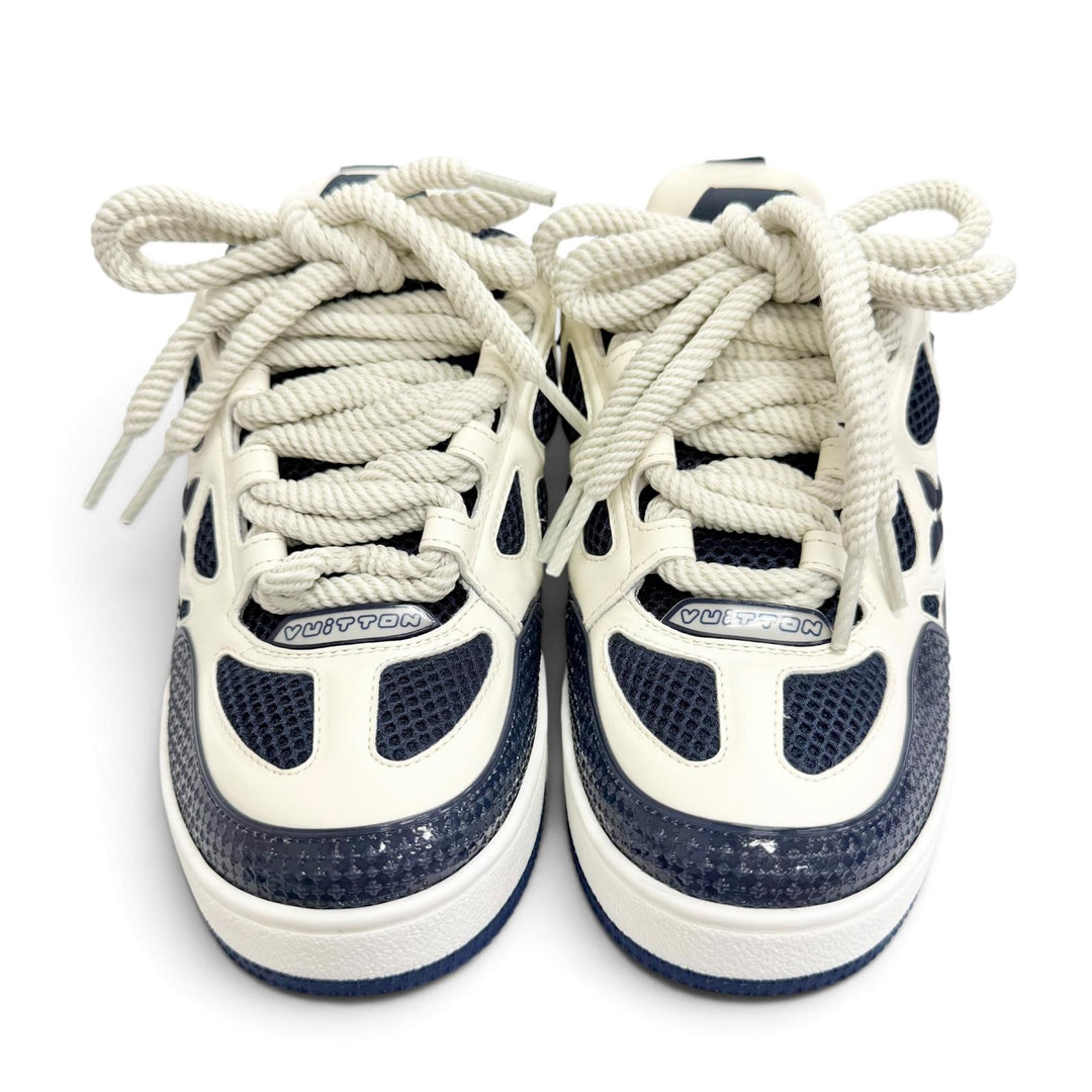 Pristine LOUIS VUITTON sneakers Logo Monogram Flower Leather Mesh Navy 36.5
