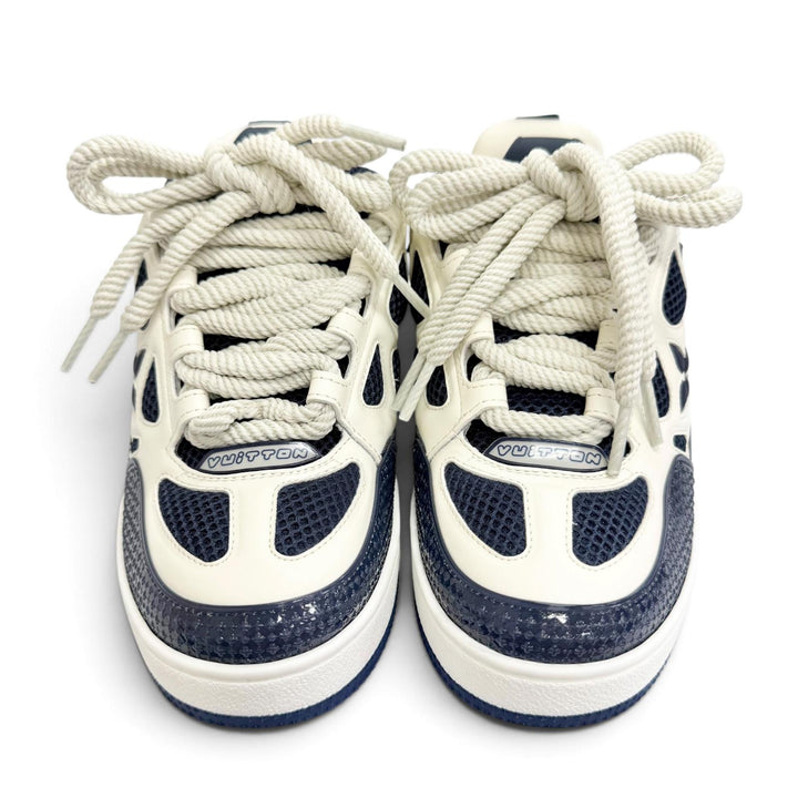 Pristine LOUIS VUITTON sneakers Logo Monogram Flower Leather Mesh Navy 36.5