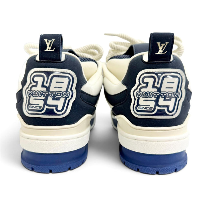 Pristine LOUIS VUITTON sneakers Logo Monogram Flower Leather Mesh Navy 36.5