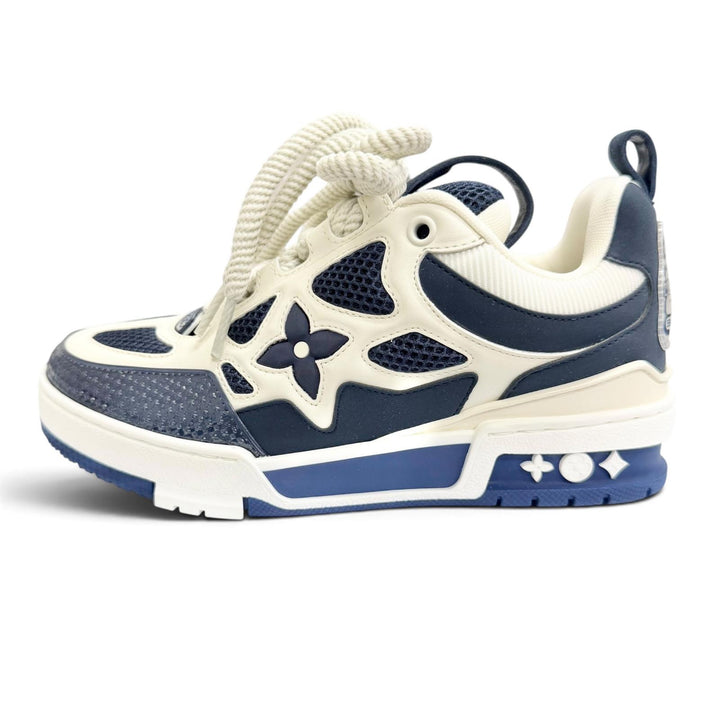 Pristine LOUIS VUITTON sneakers Logo Monogram Flower Leather Mesh Navy 36.5