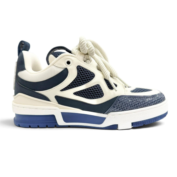 Pristine LOUIS VUITTON sneakers Logo Monogram Flower Leather Mesh Navy 36.5