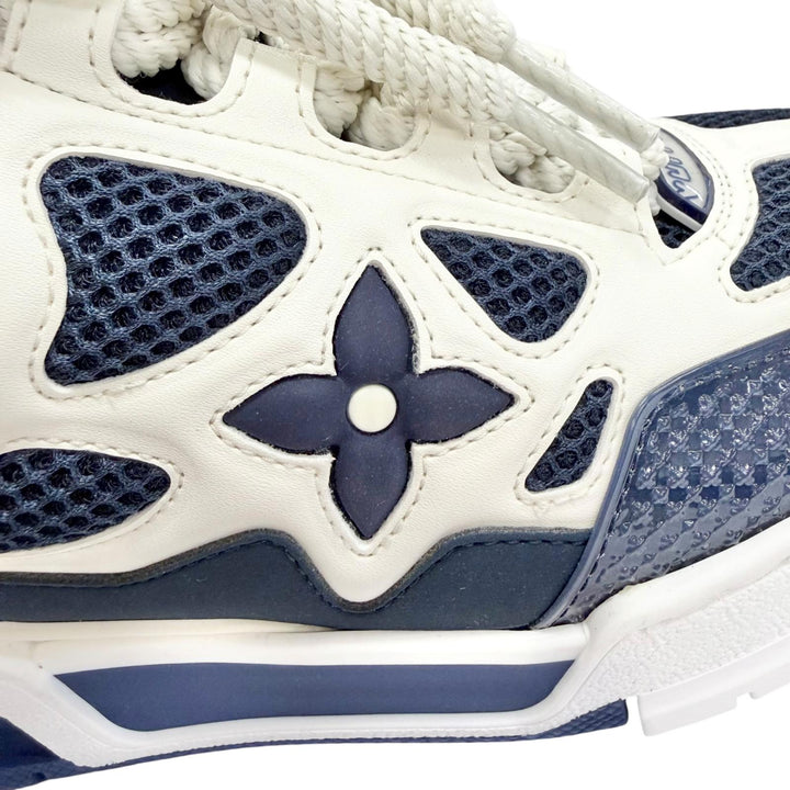 Pristine LOUIS VUITTON sneakers Logo Monogram Flower Leather Mesh Navy 36.5
