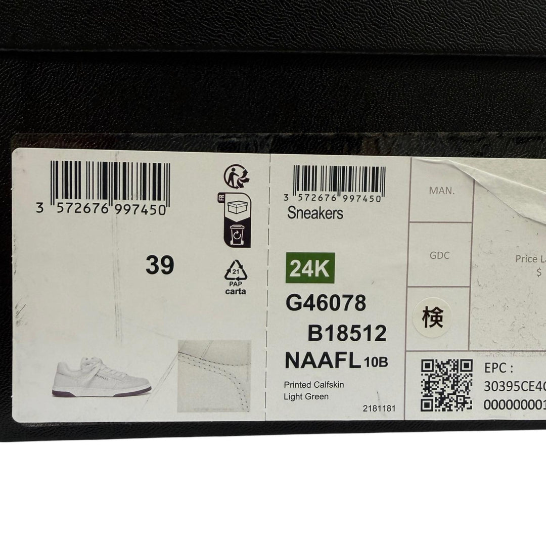 Excellent CHANEL sneakers Logo-embroidered leather Mint green 39 24K G46078