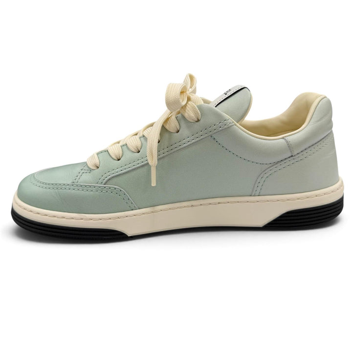 Excellent CHANEL sneakers Logo-embroidered leather Mint green 39 24K G46078