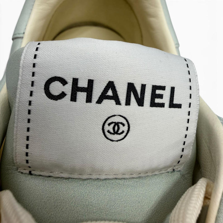 Excellent CHANEL sneakers Logo-embroidered leather Mint green 39 24K G46078