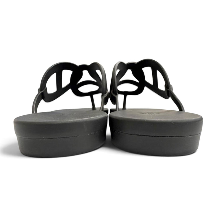 Pristine HERMES Sandals Ejuri Chaine d'Ancre motif rubber flats black Women 35