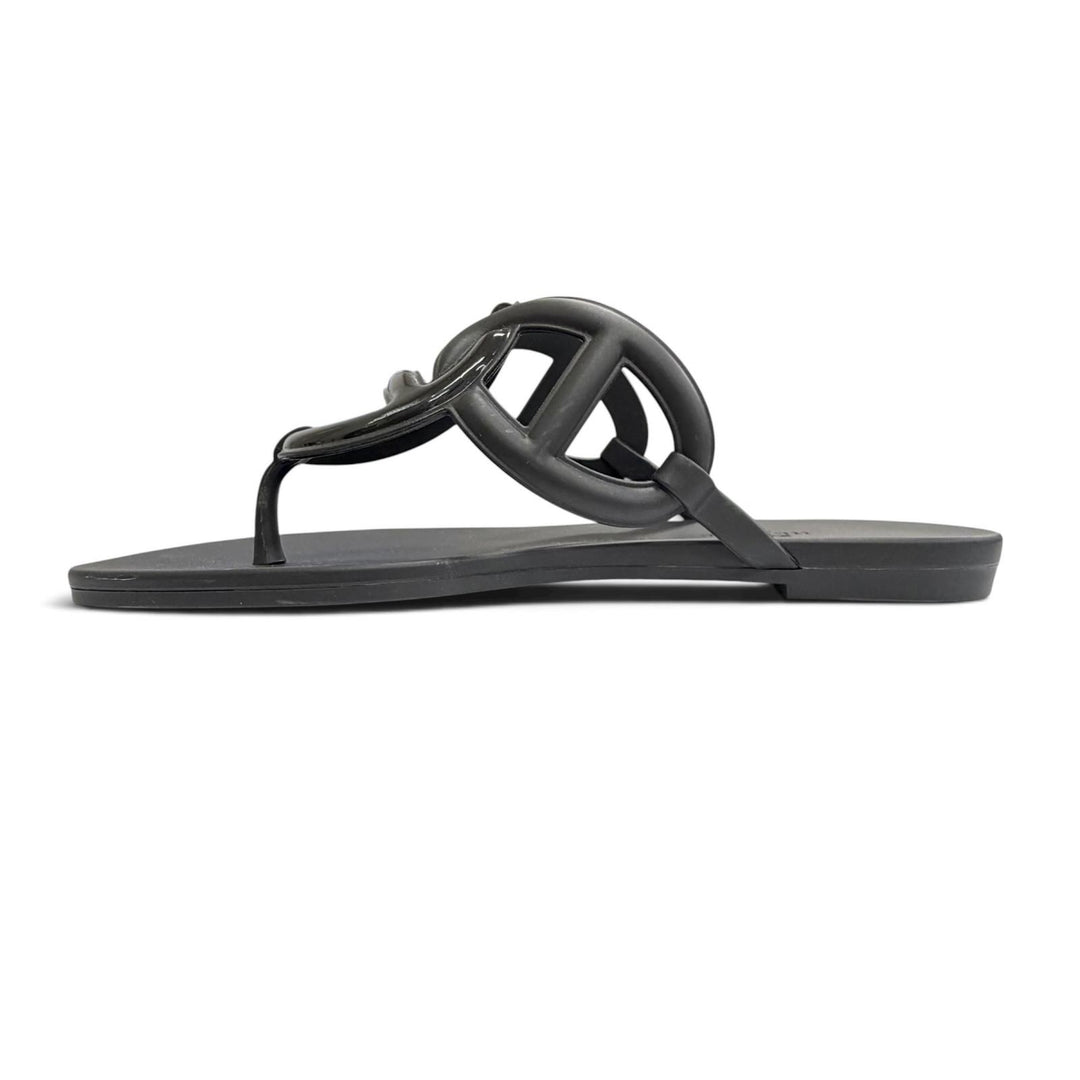 Pristine HERMES Sandals Ejuri Chaine d'Ancre motif rubber flats black Women 35