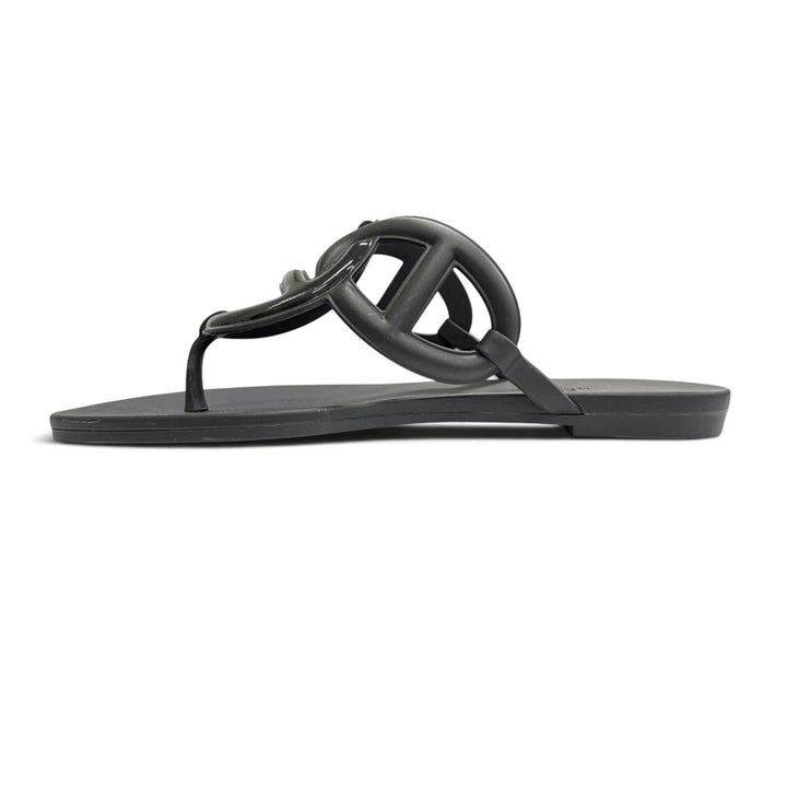 Pristine HERMES Sandals Ejuri Chaine d'Ancre motif rubber flats black Women 35